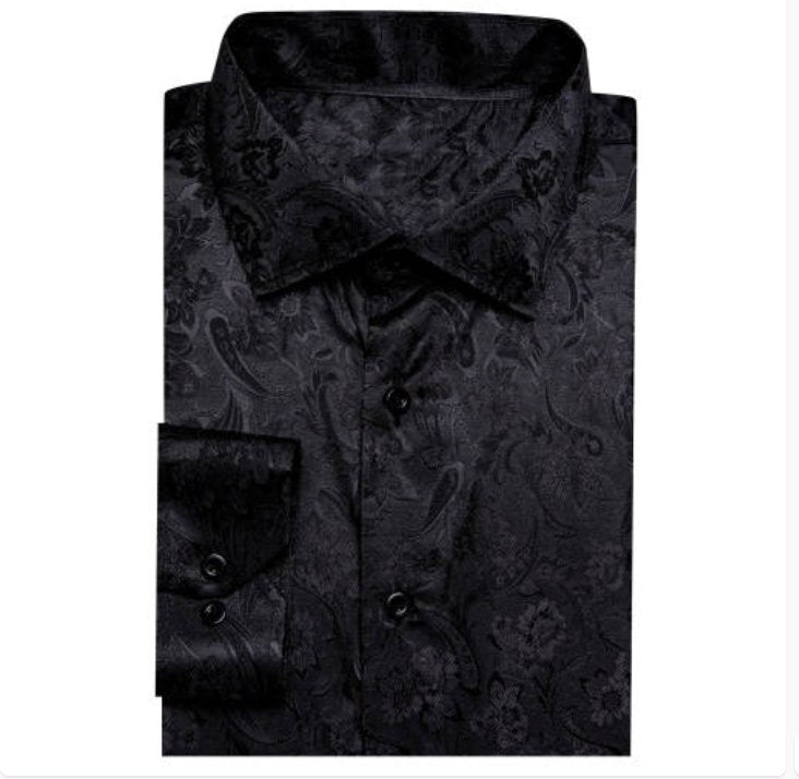 Simon.Von Black Paisley Silk Men's Shirt- CY-0683 - SimonVon Shop