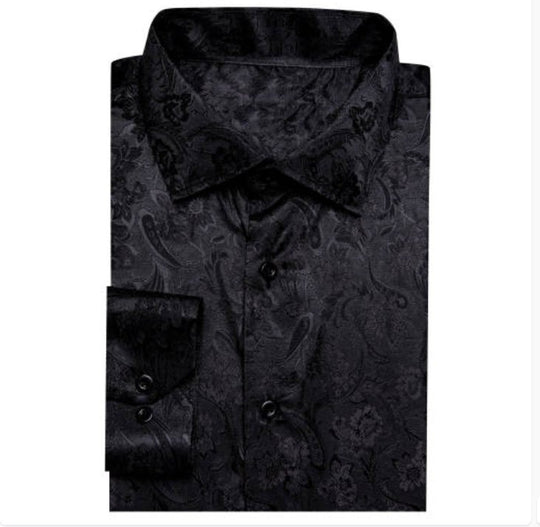 Simon.Von Black Paisley Silk Men's Shirt- CY-0683 - SimonVon Shop