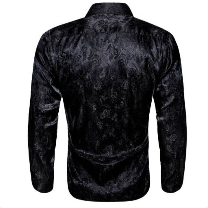 Simon.Von Black Paisley Silk Men's Shirt- CY-0683 - SimonVon Shop