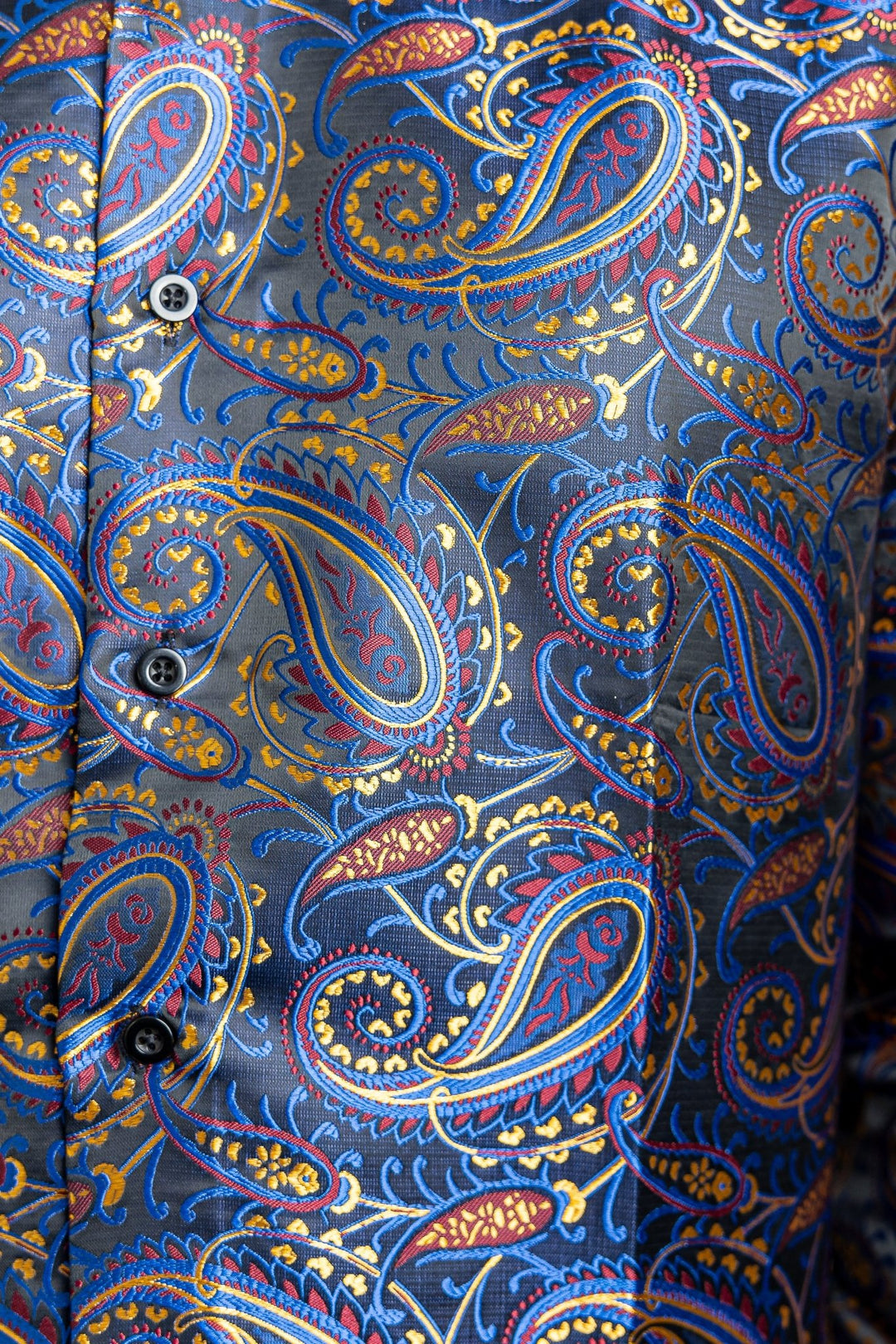 Simon.Von Blue Gold Paisley Silk Men's Shirt-CY-0461 - SimonVon Shop