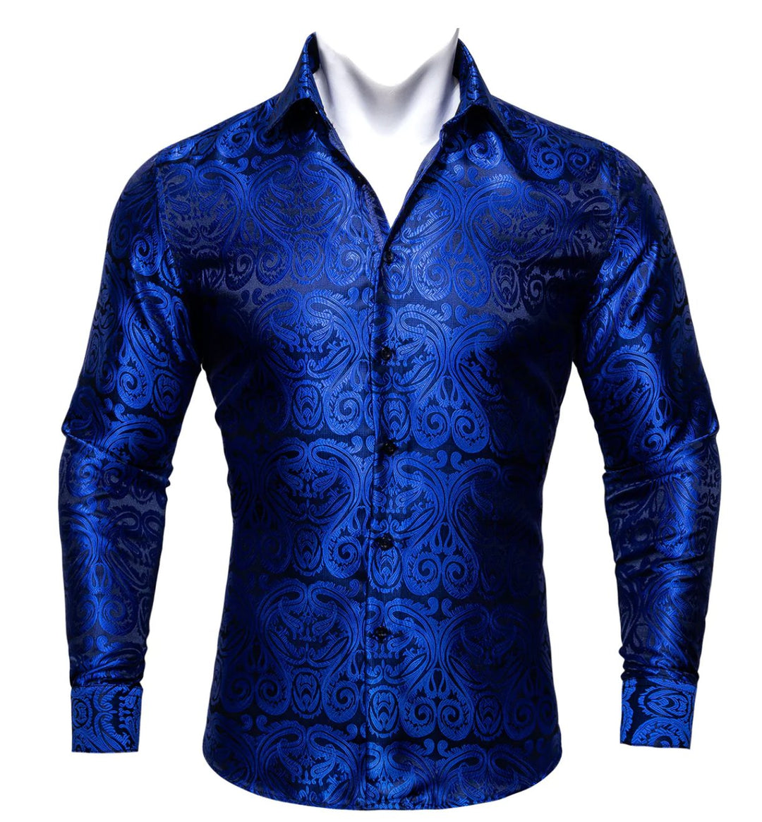 Simon.Von Blue Paisley Silk Shirt- CY-0404 - SimonVon Shop