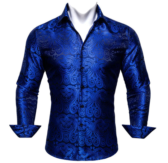 Simon.Von Blue Paisley Silk Shirt- CY-0404 - SimonVon Shop