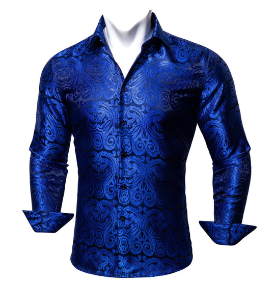 Simon.Von Blue Paisley Silk Shirt- CY-0404 - SimonVon Shop
