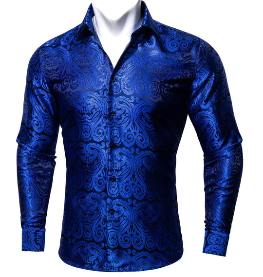 Simon.Von Blue Paisley Silk Shirt- CY-0404 - SimonVon Shop