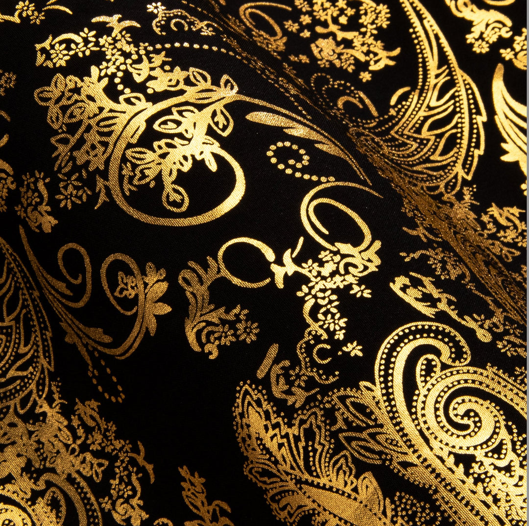 Simon.Von Bright Gold Black Paisley Silk Men's Shirt-CY-0591 - SimonVon Shop