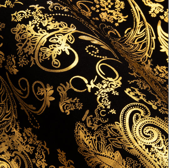 Simon.Von Bright Gold Black Paisley Silk Men's Shirt-CY-0591 - SimonVon Shop