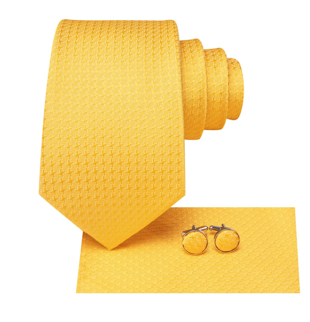 Simon.Von Bright Yellow Novelty Men's Tie Pocket Square Cufflinks Set - N-5197 - SimonVon Shop