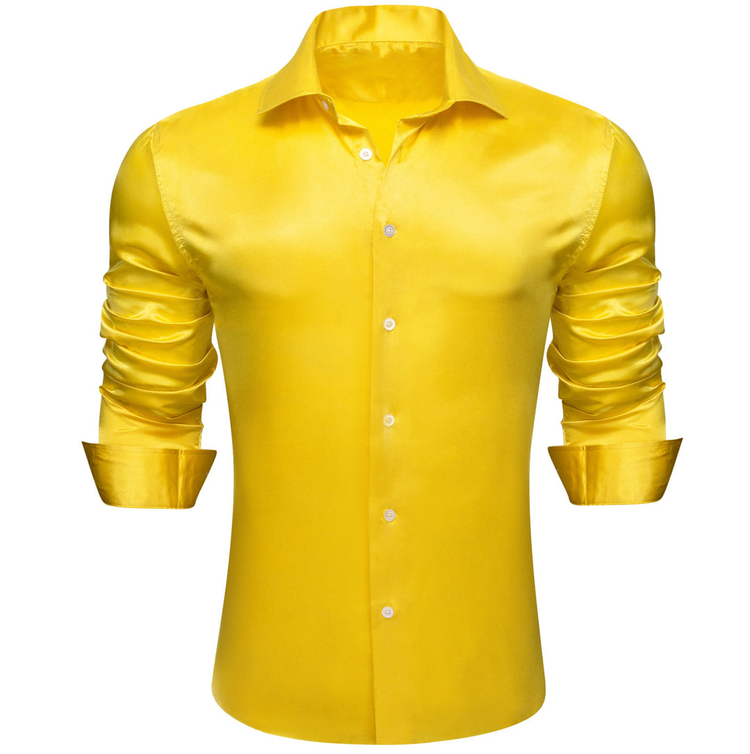 Simon.Von Bright Yellow Solid Silk Shirt- CY-0514 - SimonVon Shop