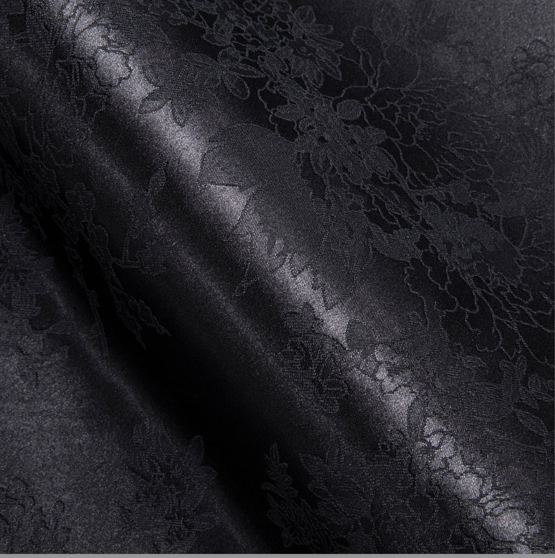 Simon.Von Casual Black Floral Silk Men's Long Sleeve Shirt-CY-0698 - SimonVon Shop