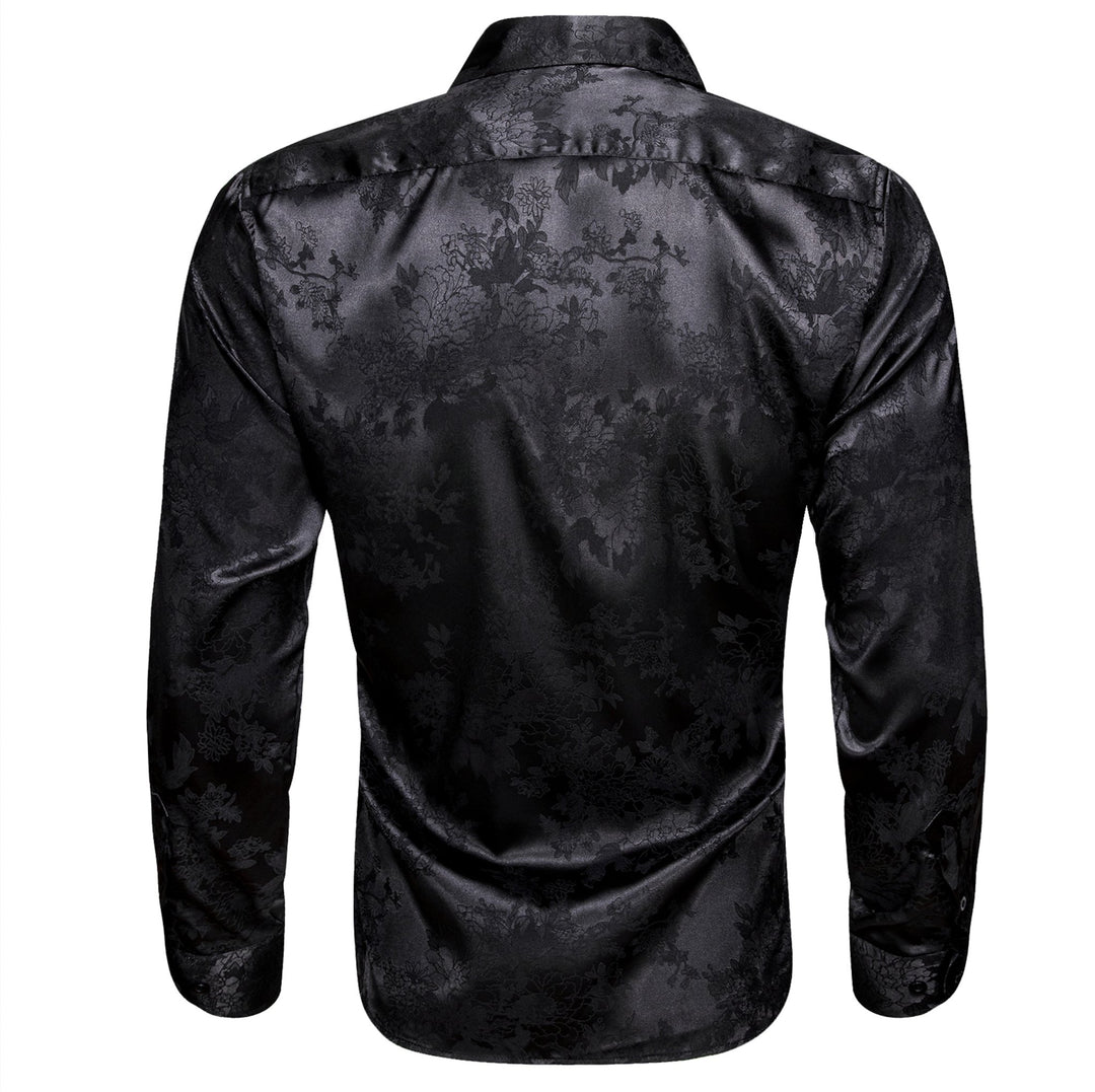 Simon.Von Casual Black Floral Silk Men's Long Sleeve Shirt-CY-0698 - SimonVon Shop