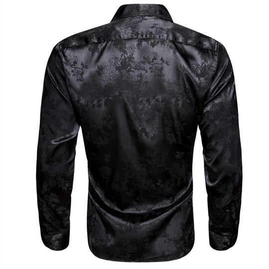 Simon.Von Casual Black Floral Silk Men's Long Sleeve Shirt-CY-0698 - SimonVon Shop