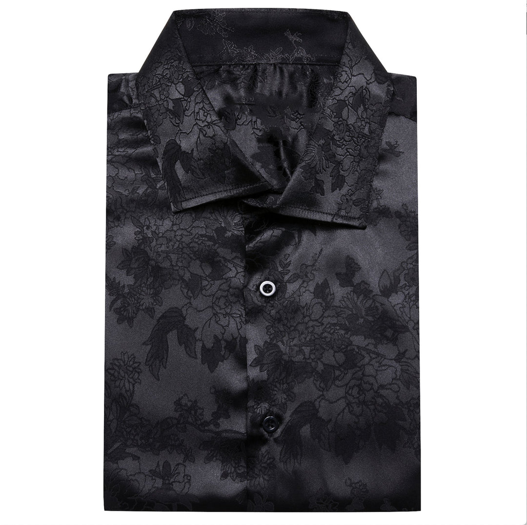 Simon.Von Casual Black Floral Silk Men's Long Sleeve Shirt-CY-0698 - SimonVon Shop