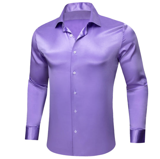 Simon.Von Casual Purple Solid Silk Men's Long Sleeve Shirt- CY-0517 - SimonVon Shop