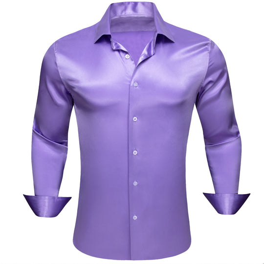 Simon.Von Casual Purple Solid Silk Men's Long Sleeve Shirt- CY-0517 - SimonVon Shop