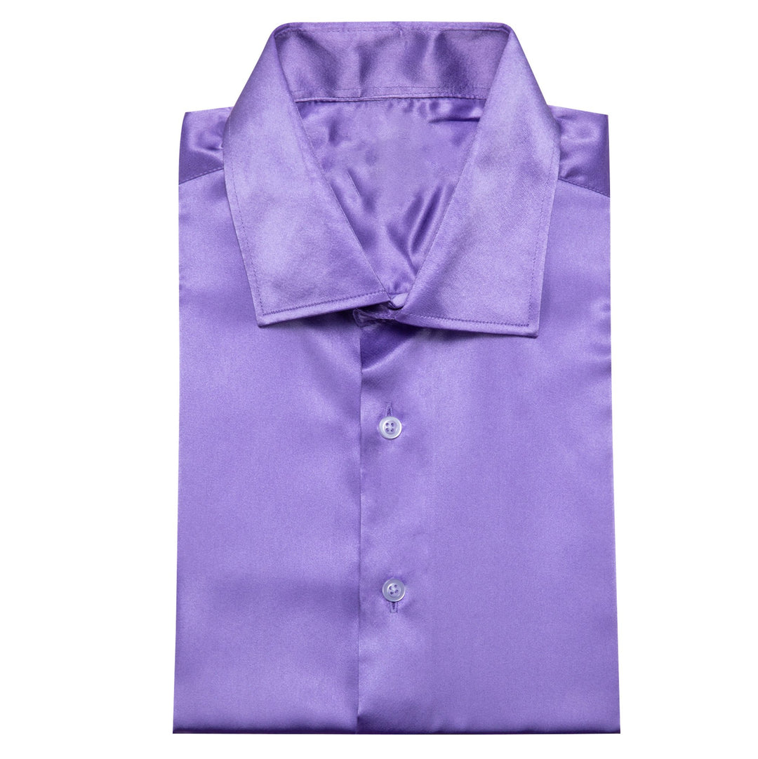 Simon.Von Casual Purple Solid Silk Men's Long Sleeve Shirt- CY-0517 - SimonVon Shop