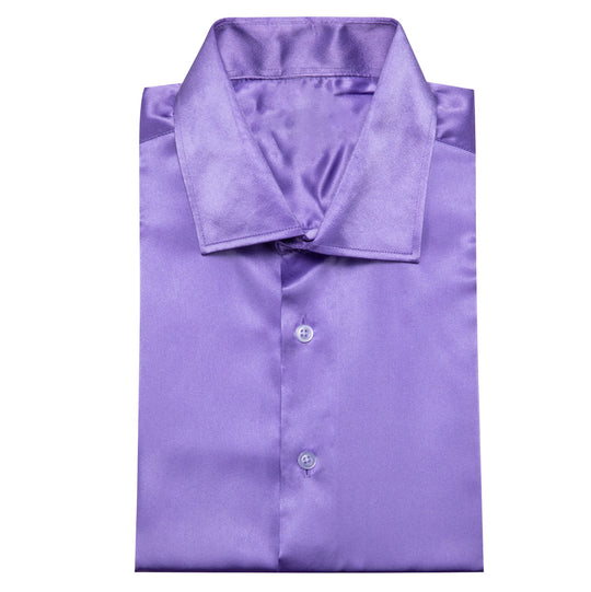 Simon.Von Casual Purple Solid Silk Men's Long Sleeve Shirt- CY-0517 - SimonVon Shop