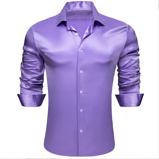 Simon.Von Casual Purple Solid Silk Men's Long Sleeve Shirt- CY-0517 - SimonVon Shop