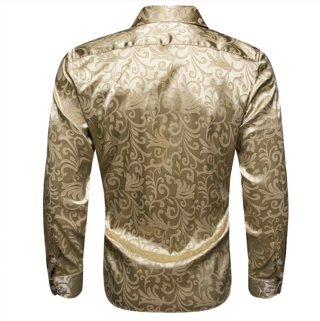 Simon.Von Champagne Gold Paisley Silk Men's Long Sleeve Shirt- CY-0689 - SimonVon Shop