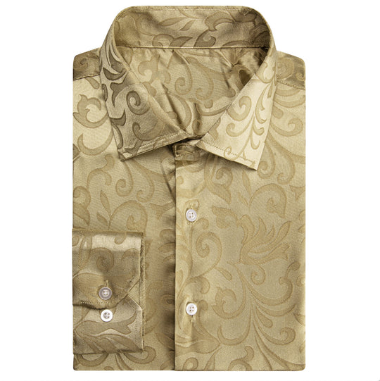 Simon.Von Champagne Gold Paisley Silk Men's Long Sleeve Shirt- CY-0689 - SimonVon Shop