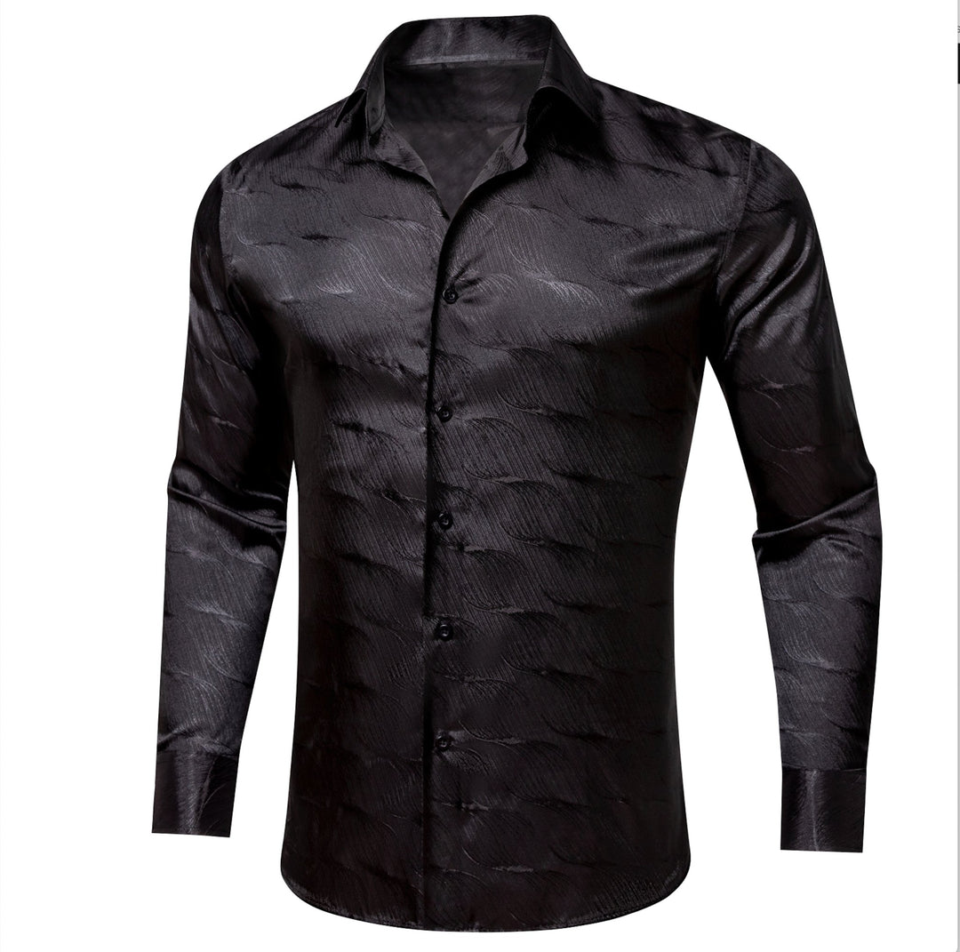 Simon.Von Classy Black Solid Silk Men's Shirt- CY-0678 - SimonVon Shop