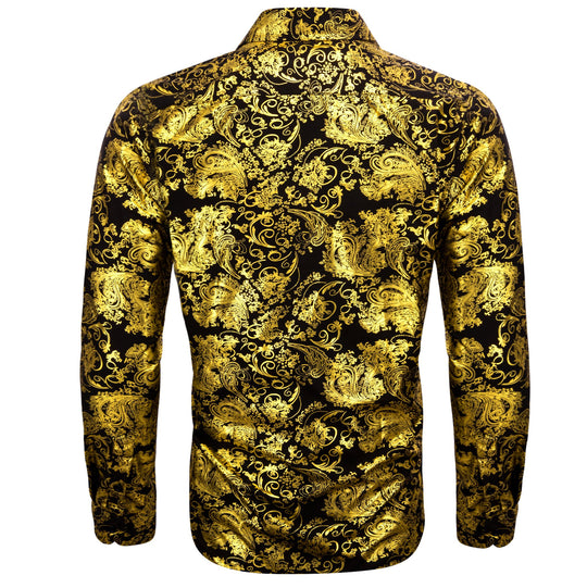 Simon.Von Classy Gold Black Paisley Silk Men's Shirt-CY-0590 - SimonVon Shop