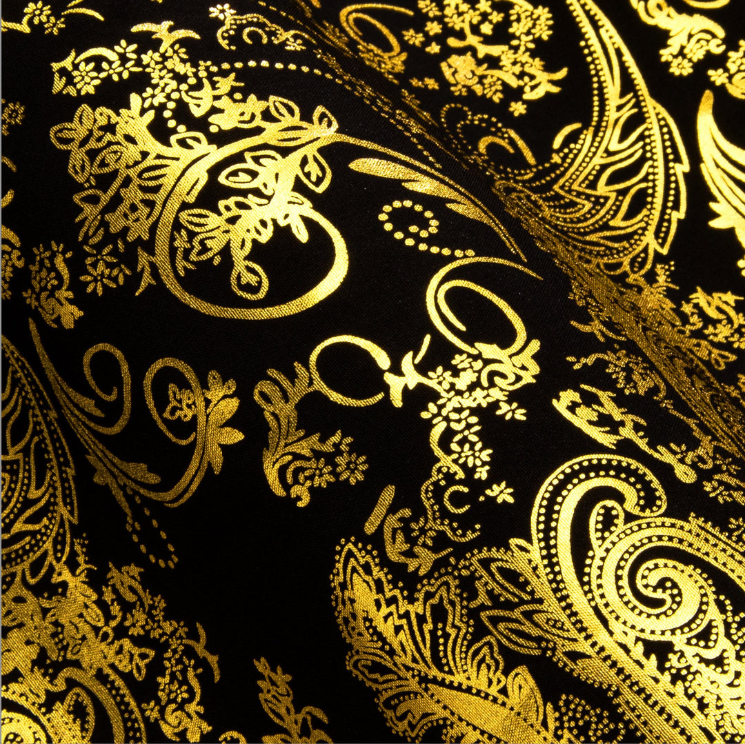 Simon.Von Classy Gold Black Paisley Silk Men's Shirt-CY-0590 - SimonVon Shop