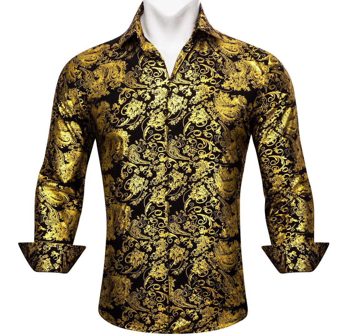 Simon.Von Classy Gold Black Paisley Silk Men's Shirt-CY-0590 - SimonVon Shop