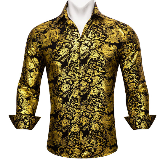 Simon.Von Classy Gold Black Paisley Silk Men's Shirt-CY-0590 - SimonVon Shop