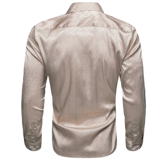 Simon.Von Fashion Champagne Solid Silk Shirt- CY-0671 - SimonVon Shop