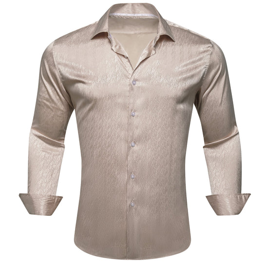 Simon.Von Fashion Champagne Solid Silk Shirt- CY-0671 - SimonVon Shop