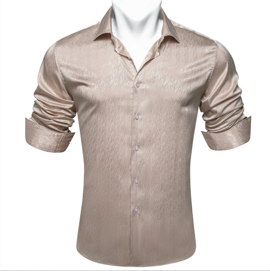 Simon.Von Fashion Champagne Solid Silk Shirt- CY-0671 - SimonVon Shop