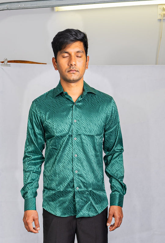 Simon.Von Grass Green Ripple Silk Men's Shirt- CY-0676 - SimonVon Shop