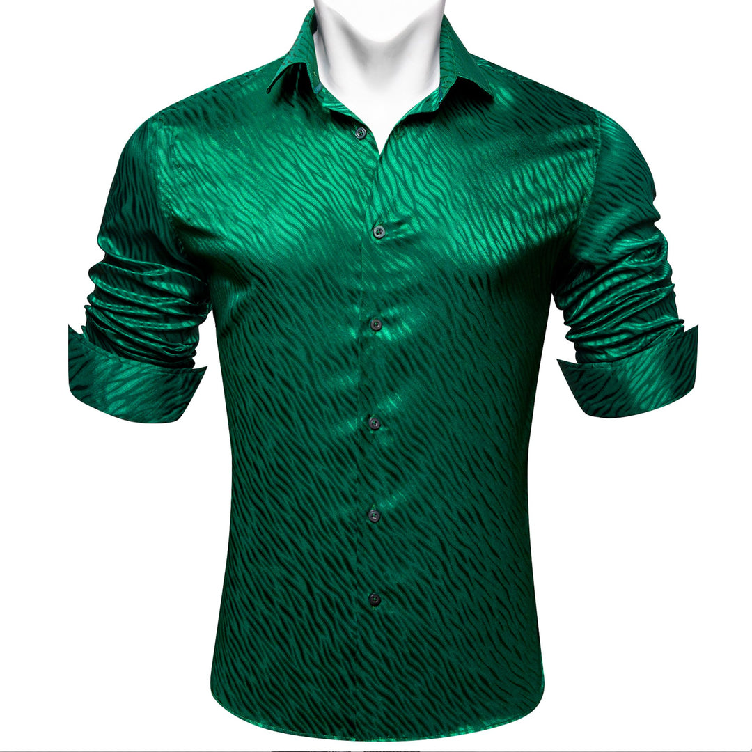 Simon.Von Grass Green Ripple Silk Men's Shirt- CY-0676 - SimonVon Shop