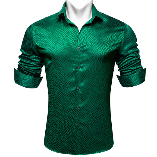 Simon.Von Grass Green Ripple Silk Men's Shirt- CY-0676 - SimonVon Shop
