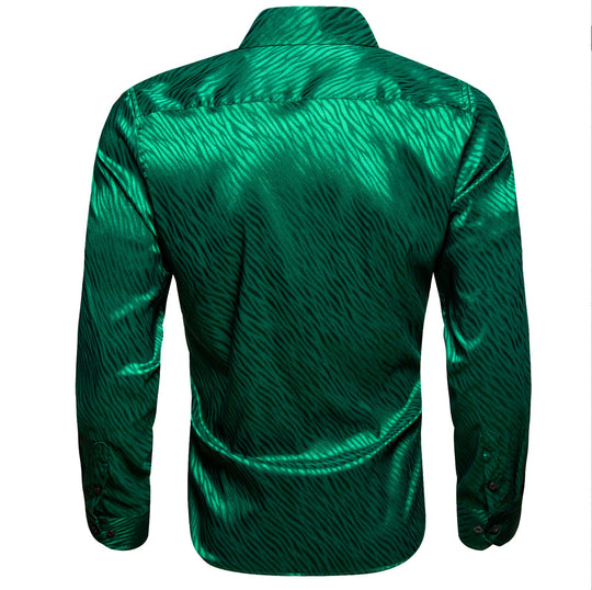 Simon.Von Grass Green Ripple Silk Men's Shirt- CY-0676 - SimonVon Shop