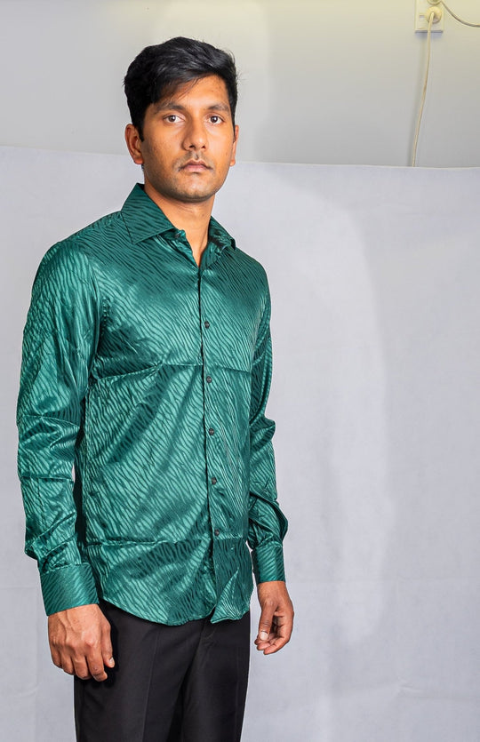 Simon.Von Grass Green Ripple Silk Men's Shirt- CY-0676 - SimonVon Shop