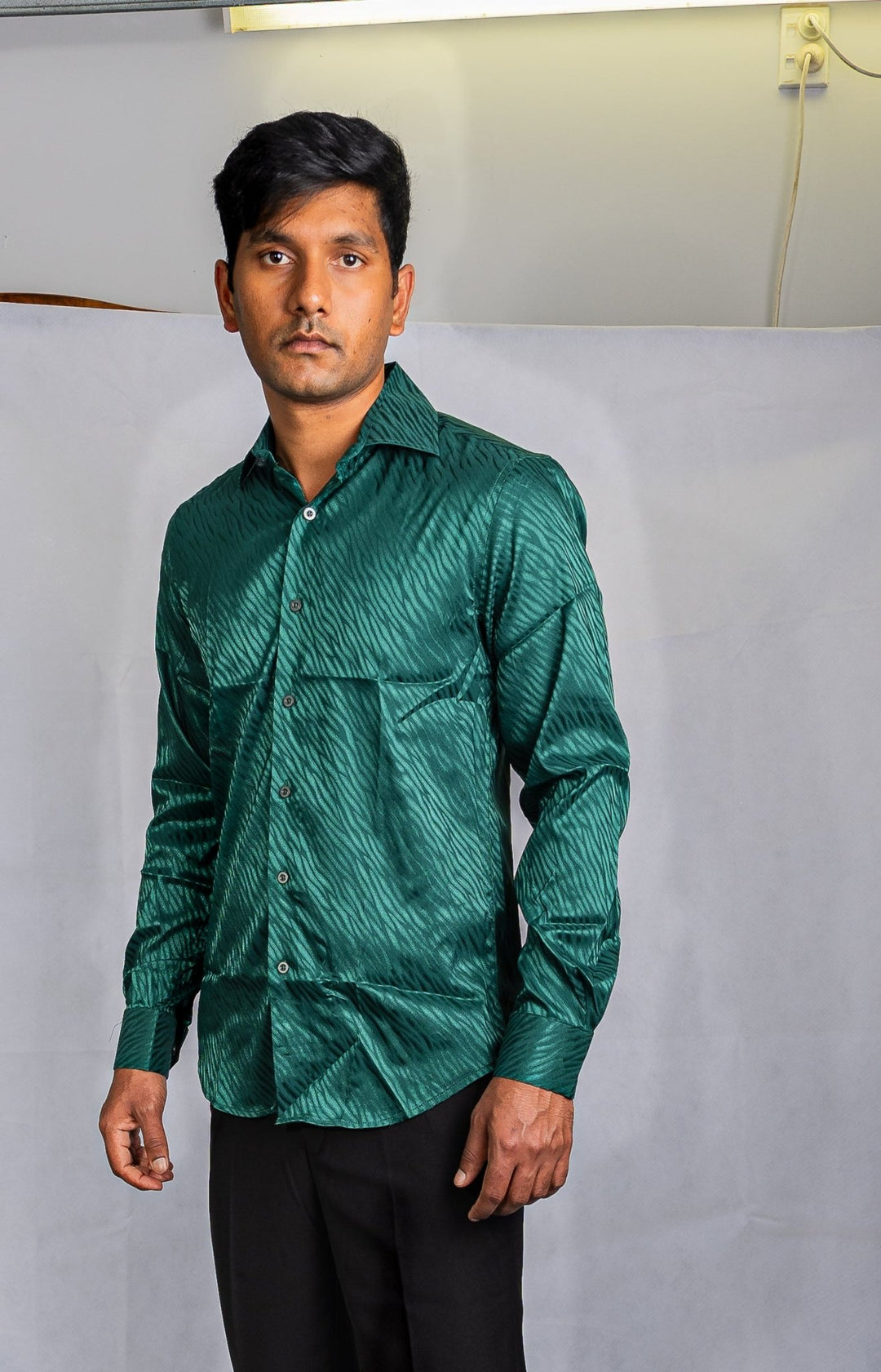 Simon.Von Grass Green Ripple Silk Men's Shirt- CY-0676 - SimonVon Shop