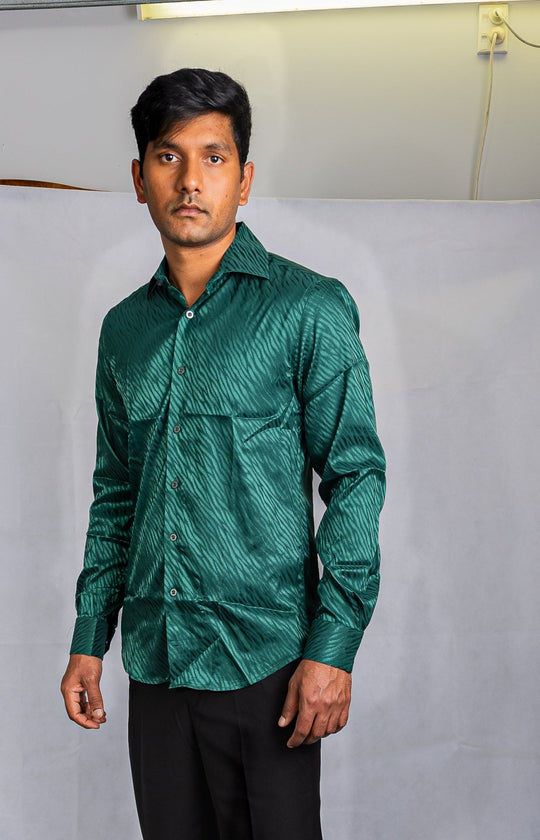 Simon.Von Grass Green Ripple Silk Men's Shirt- CY-0676 - SimonVon Shop