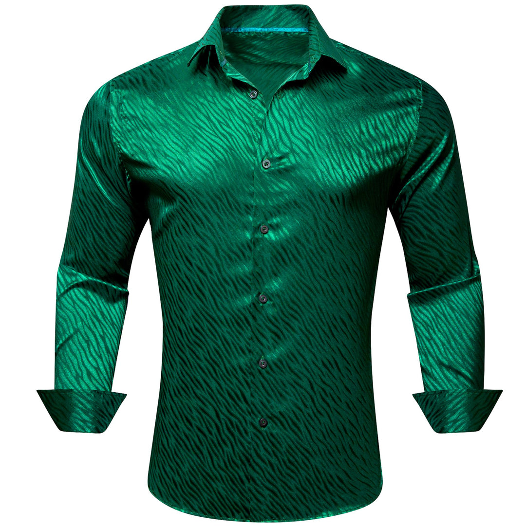 Simon.Von Grass Green Ripple Silk Men's Shirt- CY-0676 - SimonVon Shop