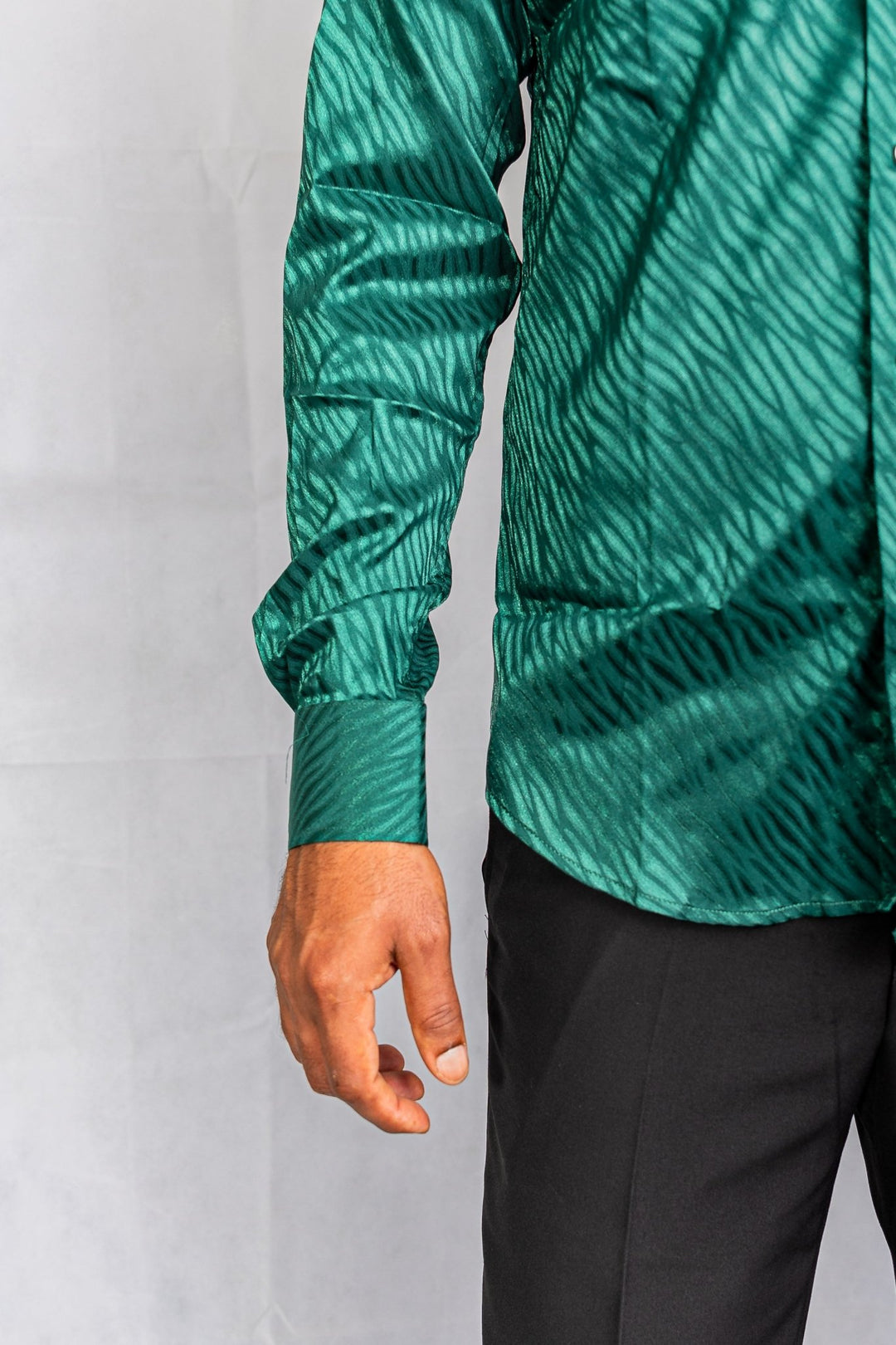 Simon.Von Grass Green Ripple Silk Men's Shirt- CY-0676 - SimonVon Shop