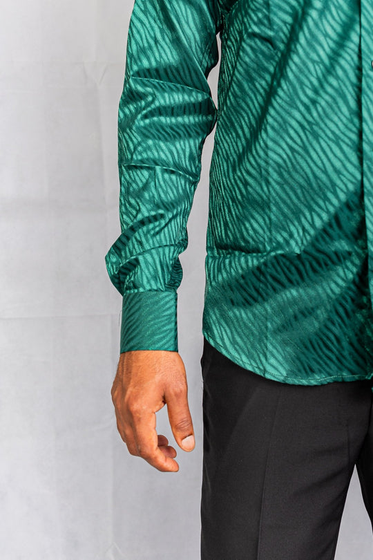 Simon.Von Grass Green Ripple Silk Men's Shirt- CY-0676 - SimonVon Shop