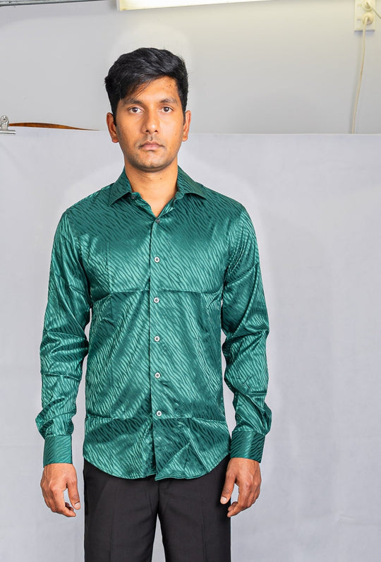Simon.Von Grass Green Ripple Silk Men's Shirt- CY-0676 - SimonVon Shop