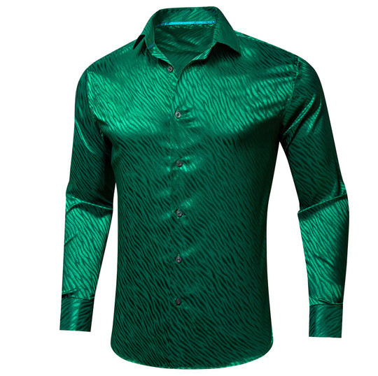 Simon.Von Grass Green Ripple Silk Men's Shirt- CY-0676 - SimonVon Shop