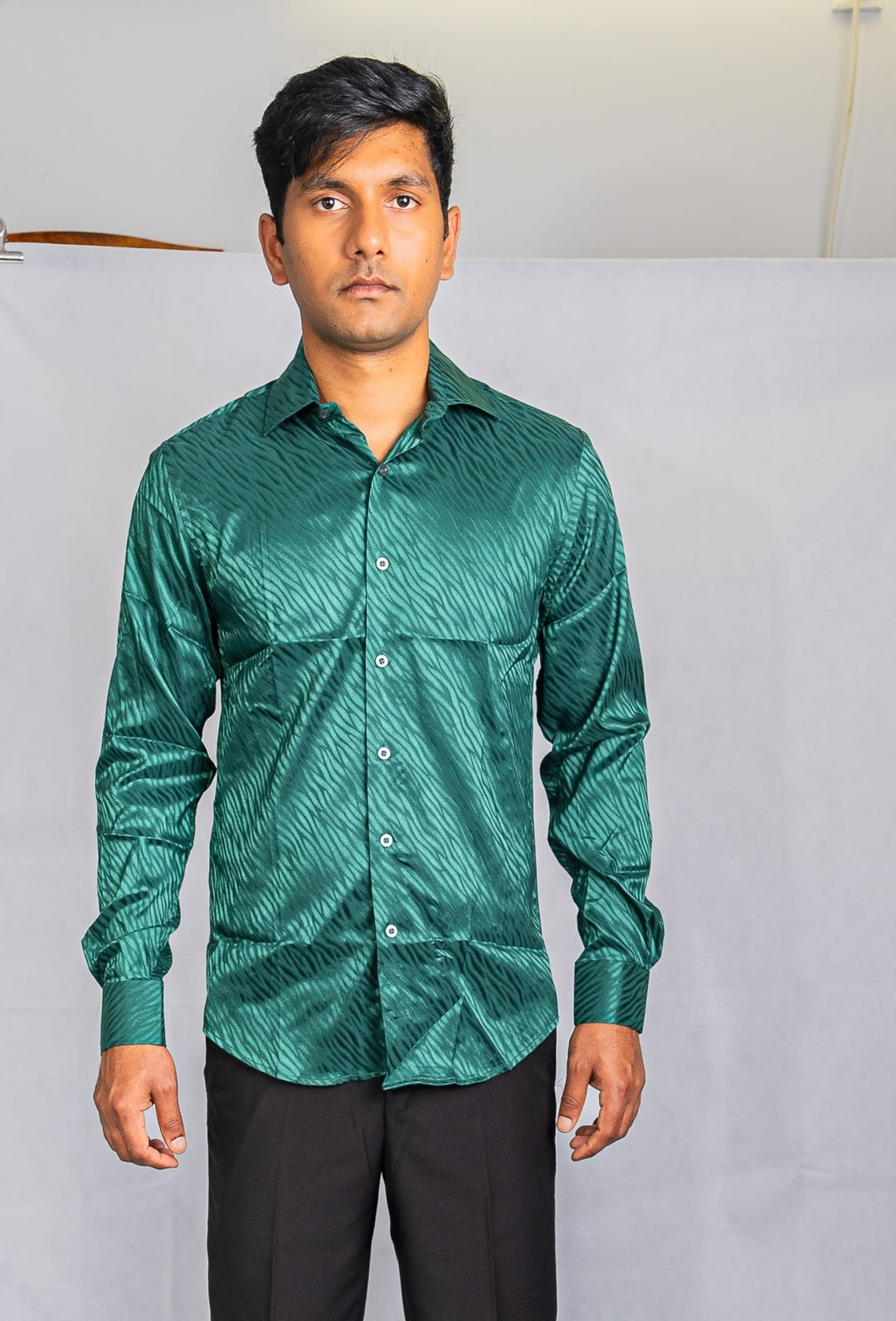 Simon.Von Grass Green Ripple Silk Men's Shirt- CY-0676 - SimonVon Shop