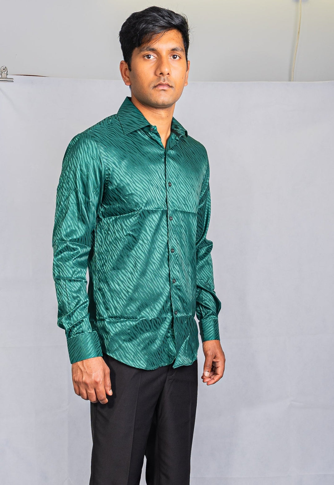 Simon.Von Grass Green Ripple Silk Men's Shirt- CY-0676 - SimonVon Shop