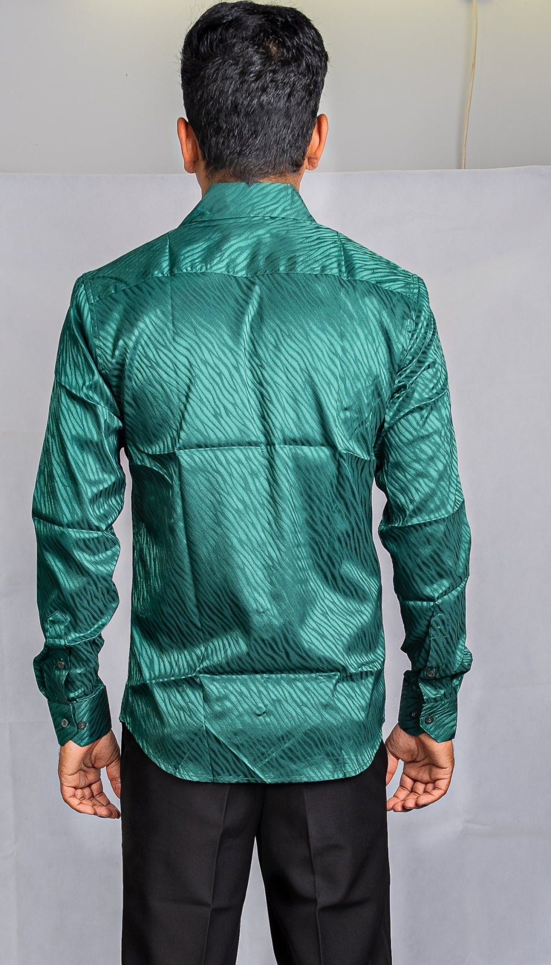 Simon.Von Grass Green Ripple Silk Men's Shirt- CY-0676 - SimonVon Shop