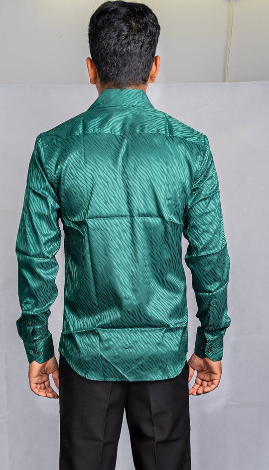 Simon.Von Grass Green Ripple Silk Men's Shirt- CY-0676 - SimonVon Shop