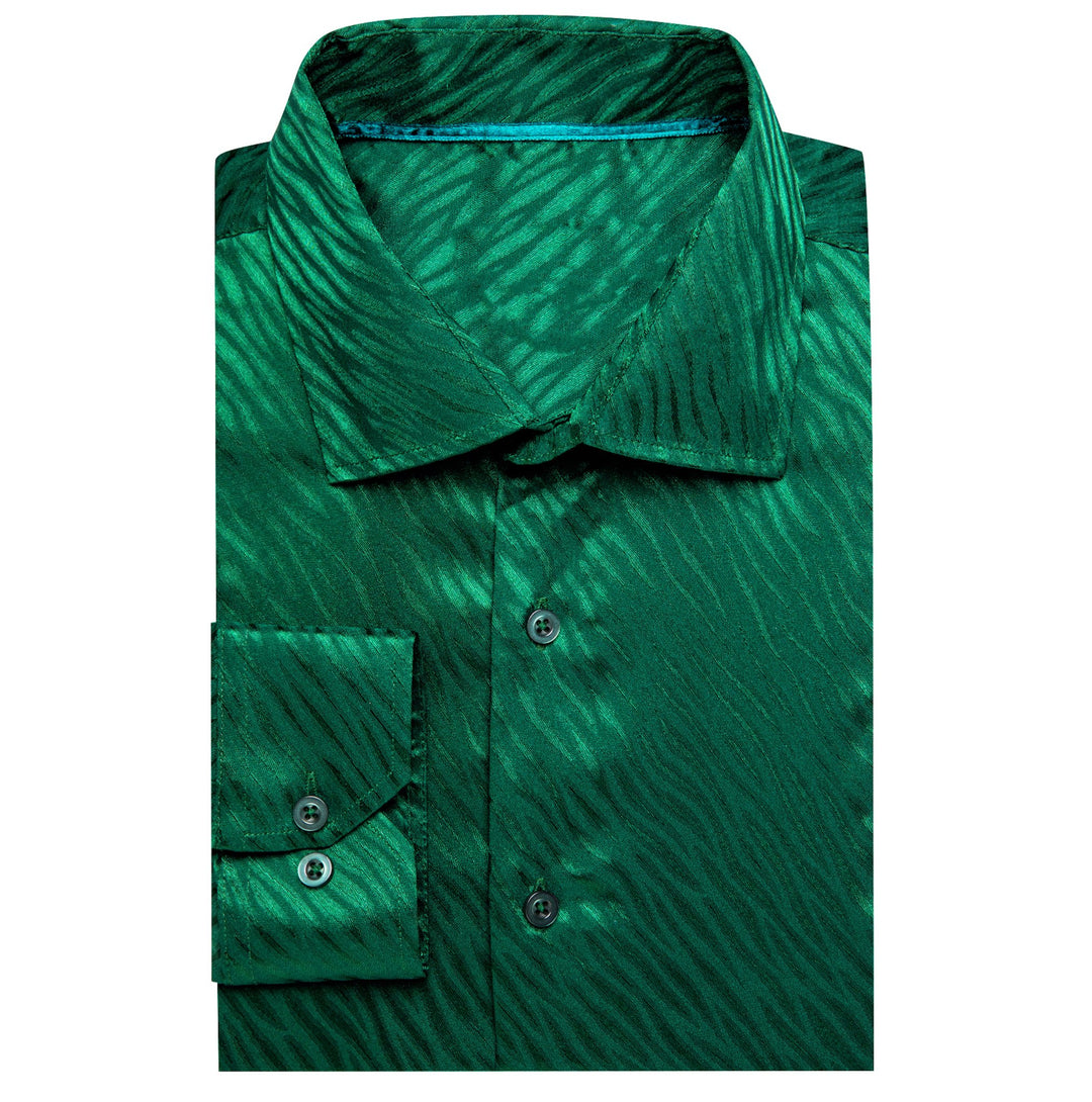 Simon.Von Grass Green Ripple Silk Men's Shirt- CY-0676 - SimonVon Shop