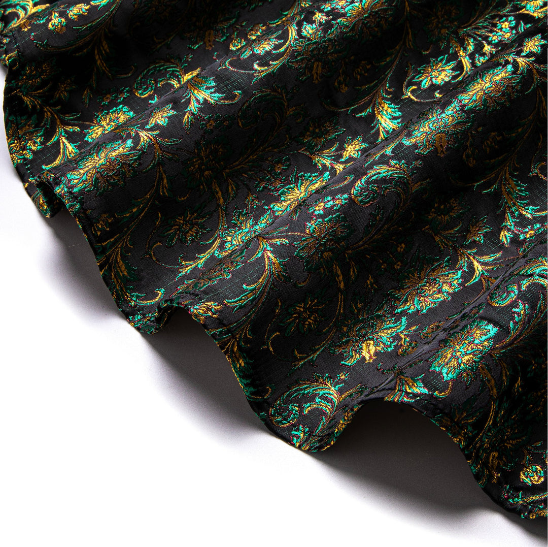 SIMON.VON GREEN GOLD FLORAL SILK MEN'S SHIRT- CY-9009 - SimonVon Shop