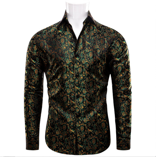SIMON.VON GREEN GOLD FLORAL SILK MEN'S SHIRT- CY-9009 - SimonVon Shop